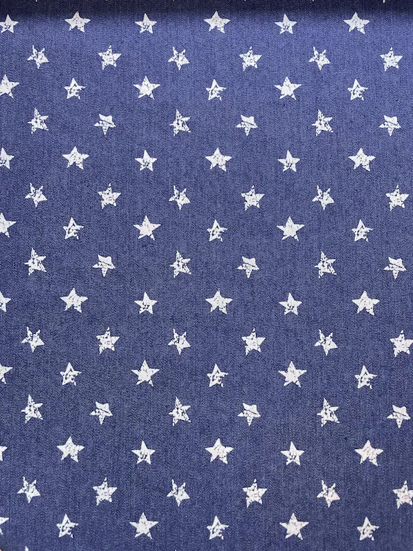 Denim-Traum mit Sternenprint – Elastischer Jeansstoff blau